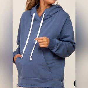 Blue Hoodie with White Drawstrings